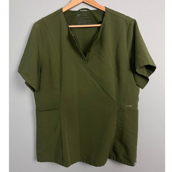 FIGS Women’s L Dark Olive Bristol Slim Henley Scrub Top Modern Medical Work RN - Picture 12 of 12